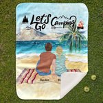 Personalised Let's Go Camping Soft Blanket with Names Birthday Gift for Couple Family Camping Lovers Camp Accessory