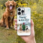 Custodia per telefono personalizzata I Love You To The Moon And Back Mountain and River Regalo di compleanno per gli amanti dei cani