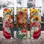 Personalizzato Highland Cow Rose and Sunflower Design 20oz Tumbler Nome Travel Coffee Cup Compleanno Regalo di Natale per gli amanti delle mucche High