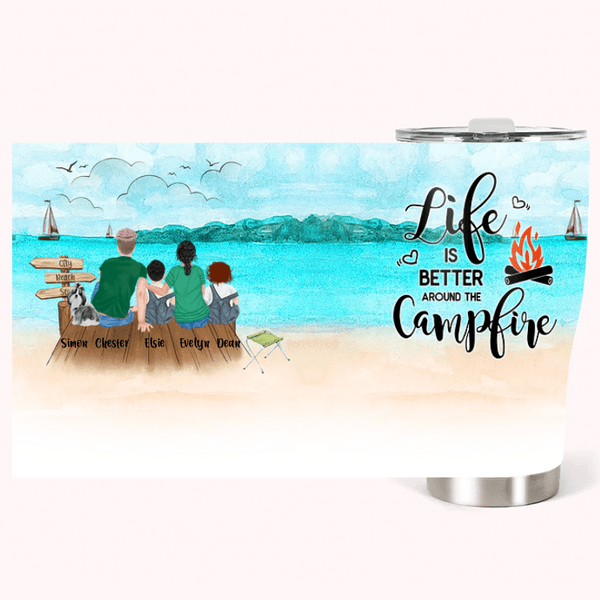 Vaso Curvo 30oz Personalizado Life Is Better Around The Campfire with Pet Dog Happy Camping Gift for Family Couple