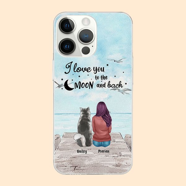 Funda de teléfono personalizada I Love You To The Moon And Back para amantes de los perros