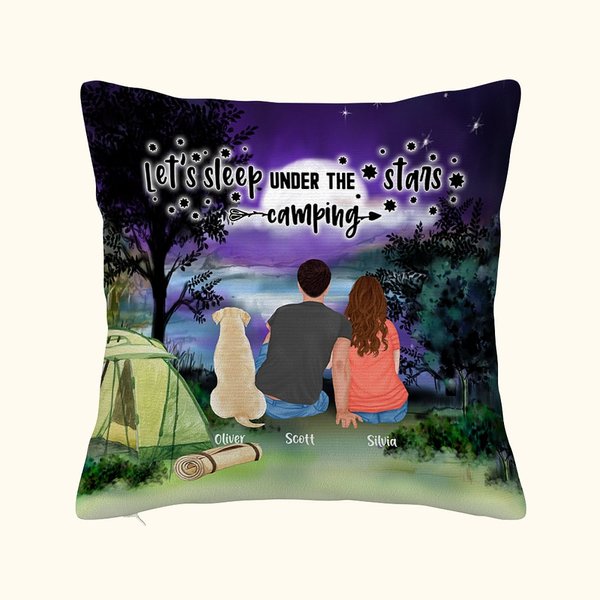 Personalizado Vamos a dormir bajo las estrellas Camping Familia Funda de almohada Regalo de aniversario Regalo de cumpleaños