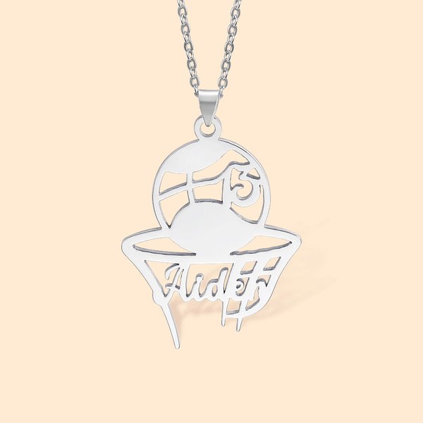 Pendentif Personnalisé avec Prénom et Chiffre de Basketball Collier pour Joueur de Basketball Amateur de Sport