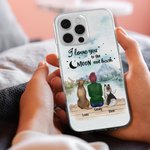 Custodia per telefono personalizzata I Love You To The Moon And Back Mountain and River Regalo di compleanno per gli amanti dei cani
