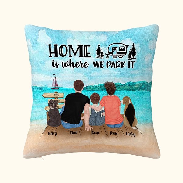 Gepersonaliseerde Zee Home Is Where We Park It Family Pillow Cover Kerstmis Verjaardagscadeau