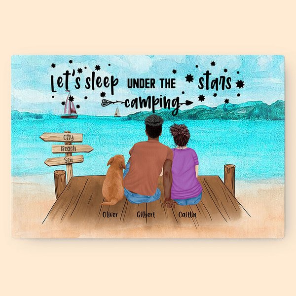 Peinture murale sur toile de camping avec étoiles de mer personnalisée Cadeau de pendaison de crémaillère pour la famille et les amateurs de camping