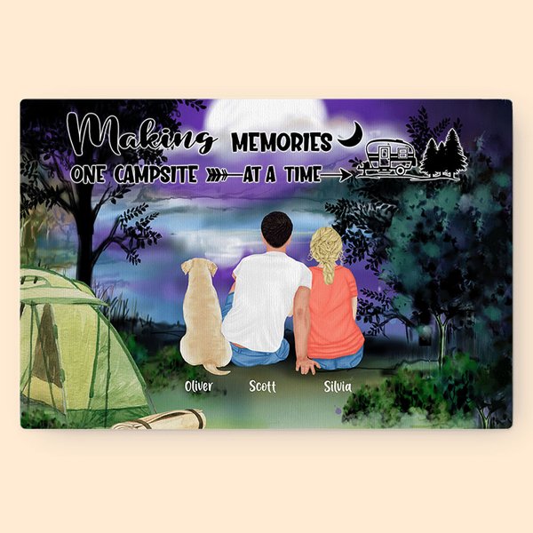 Tableau de décoration murale sans cadre personnalisé Camping avec chien en fourrure Cadeau pour les amoureux du camping