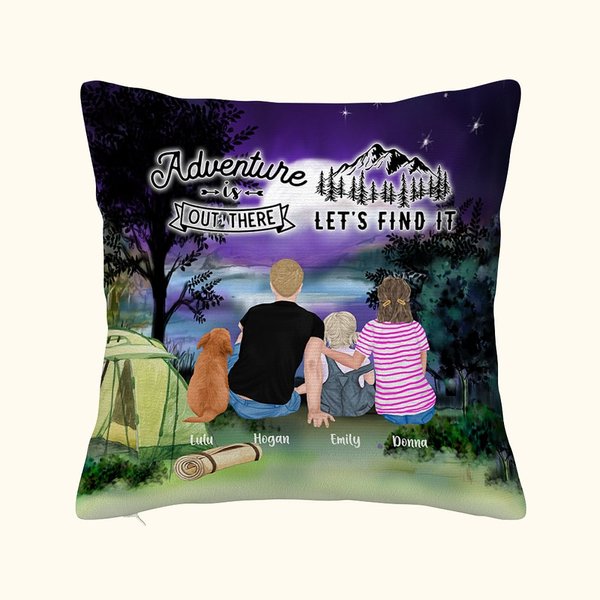 Funda de cojín personalizada Family Adventure Is Out There Let's Find It Regalo de Navidad Regalo de Acción de Gracias Regalo de Cumpleaños