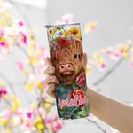 Personalizzato Highland Cow Rose and Sunflower Design 20oz Tumbler Nome Travel Coffee Cup Compleanno Regalo di Natale per gli amanti delle mucche High