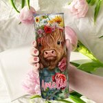 Personalizzato Highland Cow Rose and Sunflower Design 20oz Tumbler Nome Travel Coffee Cup Compleanno Regalo di Natale per gli amanti delle mucche High