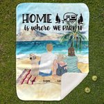 Personalised Home Is Where We Park It Camping Blanket Skin Friendly Birthday Christmas Gift for Couple Family Camping Pet Lovers
