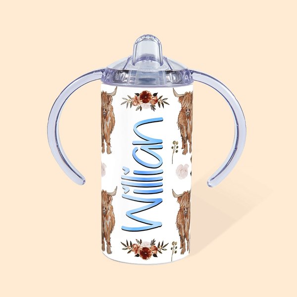 Personalisierte Hochland Kuh Blume Lebensmittelqualität Edelstahl 12oz Sippy Cup Kleinkind Getränk Tasse Tumbler Weihnachten Geburtstag Geschenk für K