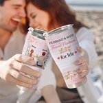 Cadeau personnalisé pour mari et femme, partenaires de voyage pour la vie, avec paille et verre bombé 30oz Cadeau d'anniversaire pour couple