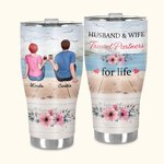 Personalized Husband and Wife Travel Partners for Life 30oz Names Curved Tumbler with Straw Anniversary Valentine's Day Gift for Couple