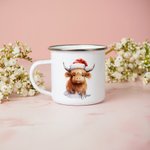 Personalised Highland Cow Scottish Cow Enamel Mug 11oz Cup Christmas Gift for Women Baby Cow Lover