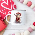 Personalised Highland Cow Scottish Cow Enamel Mug 11oz Cup Christmas Gift for Women Baby Cow Lover
