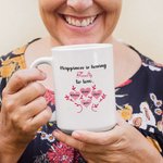 Personalised Family Tree Mug Happiness Quote Mug 11oz/15oz Love Heart Coffee Cup Retirement Birthday Christmas Gift for Mom Grandma
