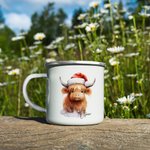 Personalised Highland Cow Scottish Cow Enamel Mug 11oz Cup Christmas Gift for Women Baby Cow Lover