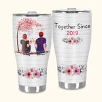 Personalized Together Since 2020 Couple Sitting Under Love Tree Curved Tumbler with Straw Anniversary Valentine's Day Gift for Couple