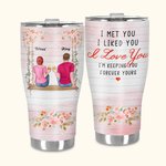 Vaso Curvo Personalizado Te Conocí Me Gustas Te Amo Pareja Sentada en Columpio Floral con Pajita Regalo de San Valentín para Pareja en Aniversario