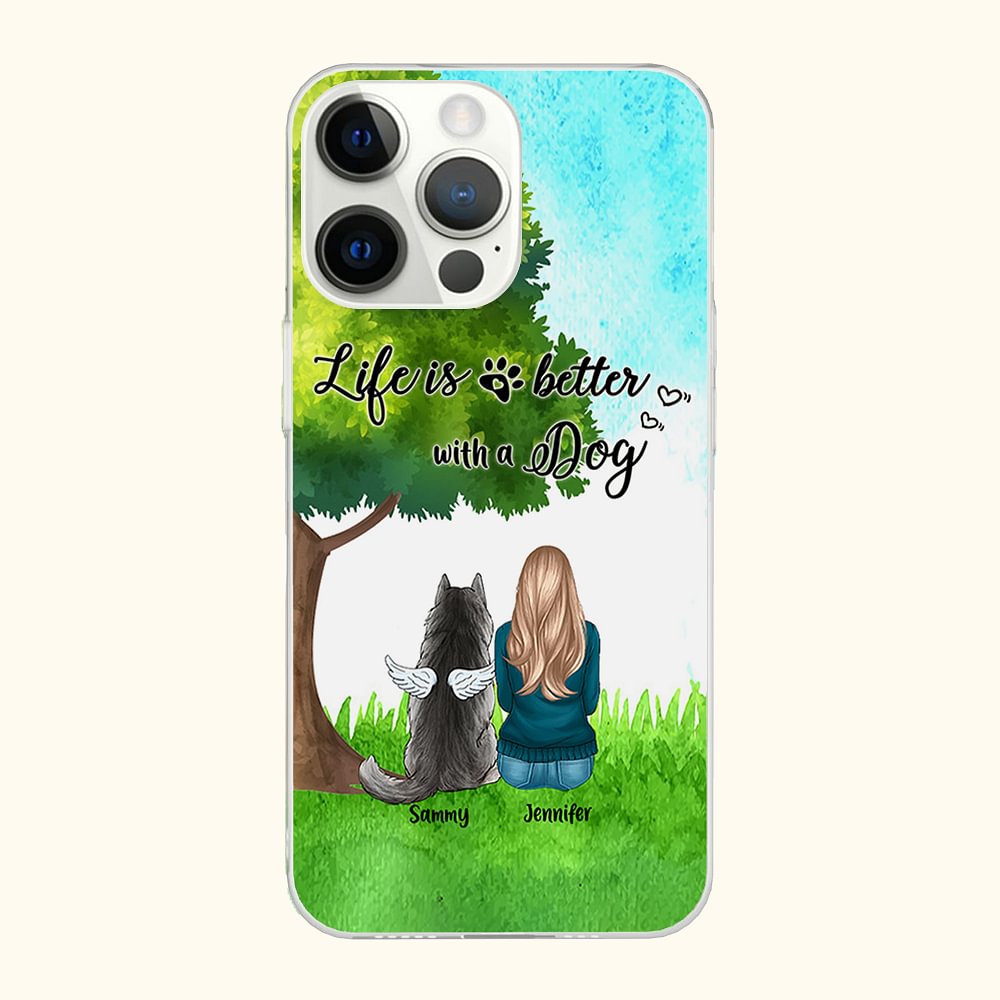 Personalizzato Life Is Better With Dogs Green Grass Custodia per telefono Regalo di Natale di compleanno per gli amanti dei cani