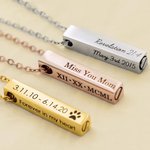 Personalised Engraved Bar Urn Ashes Memorial  Necklace with Text Cremation Jewellery Keepsake Gift for Women Pet Loss