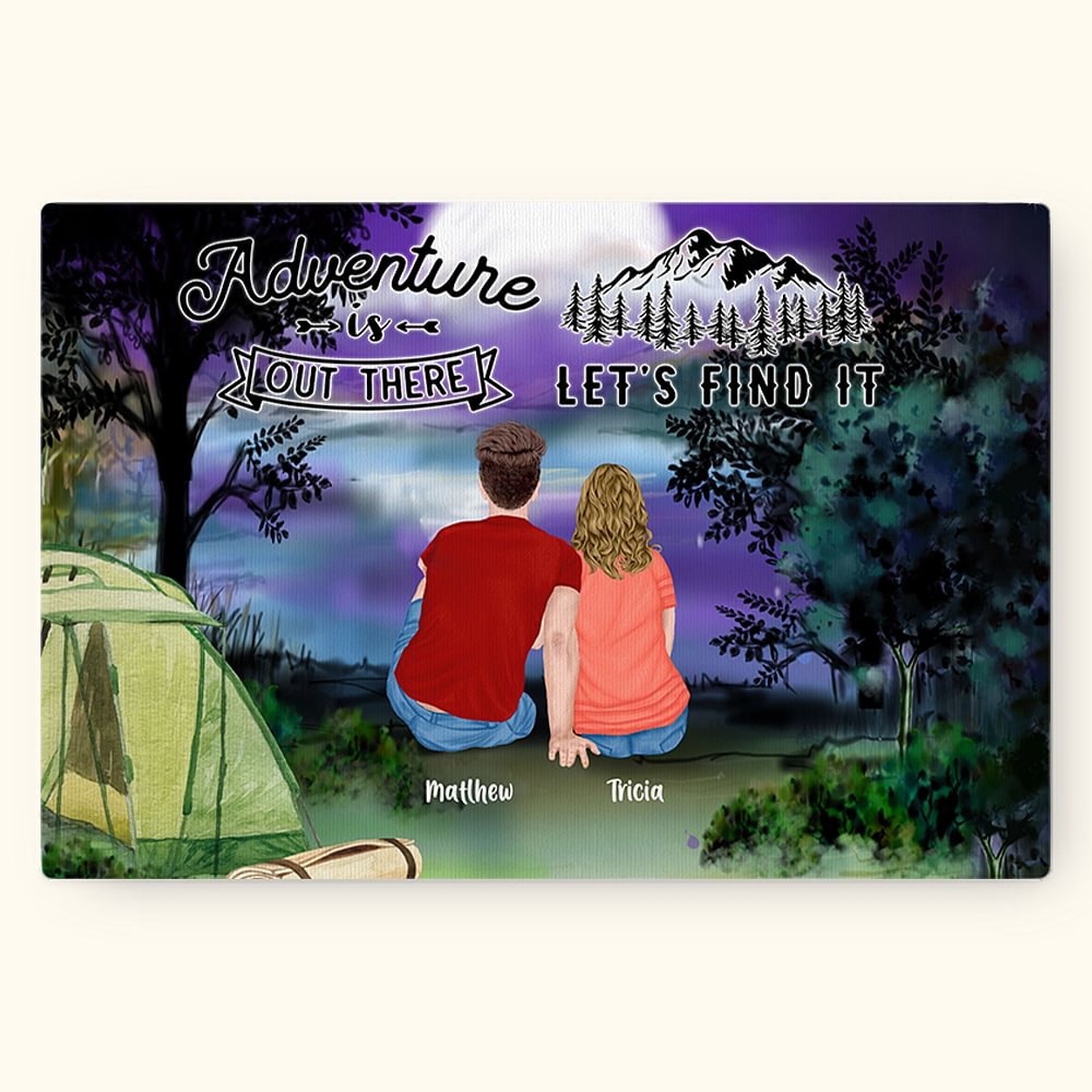 Peinture murale sans cadre personnalisée Adventure Is Out There Let's Find It Cadeau de Saint-Valentin pour couple amateur de camping