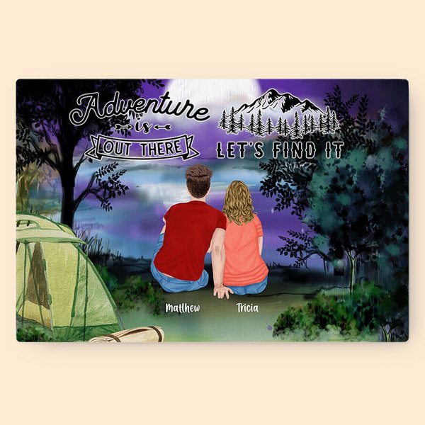 Peinture murale sans cadre personnalisée Adventure Is Out There Let's Find It Cadeau de Saint-Valentin pour couple amateur de camping