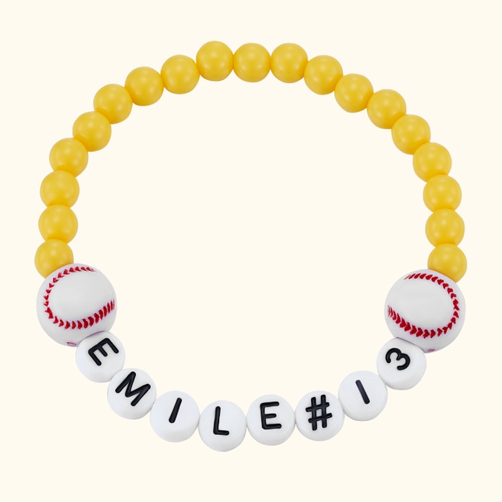 Bracelet Personnalisé avec Nom et Numéro sur Perles Thème Balle et Ballon Sportifs Cadeau Anniversaire pour Amateur de Sport de Balle