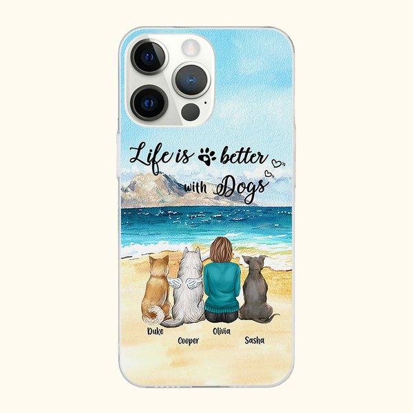 Funda de teléfono personalizada Life Is Better With Dogs Sea Mountain Christmas Birthday Gift for Dog Lovers