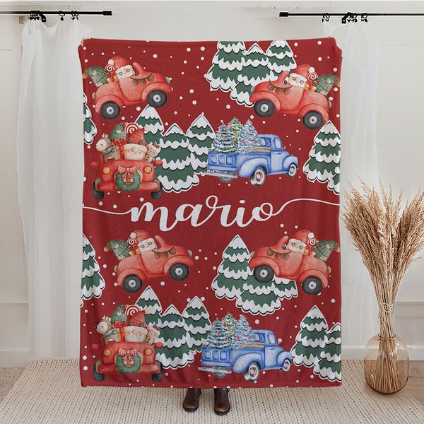 Coperta personalizzata di Babbo Natale in morbido pile Sherpa con nome, regalo di Natale per bambini.