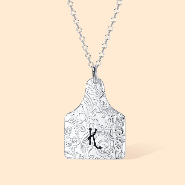Personalized Cow Cattle Tag Necklace Initial Logo Pendant Necklace Cowgirl Cowboy Jewelry Birthday Gift for Cow Lover