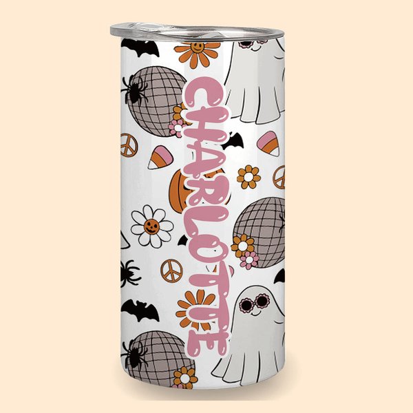 Personalisierte Halloween niedlichen Geist Skinny Becher mit Namen 15oz Cup Spooky Saison Halloween Geschenk für Kinder
