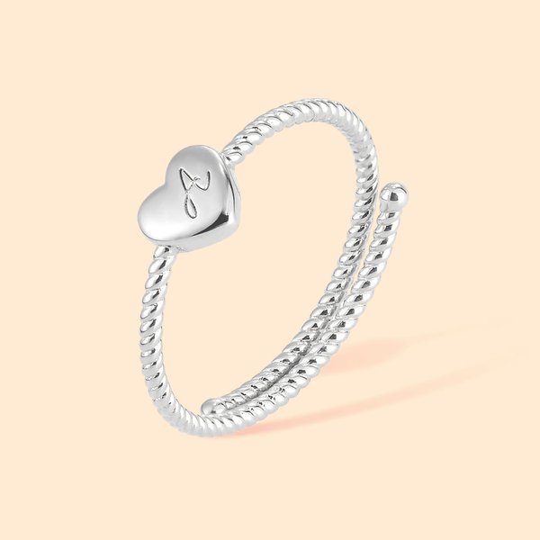 Bague de Coeur Réglable Personnalisée avec Initiale Bague Torsadée Empilable Bijoux Minimalistes Cadeau Fête des Mères Valentin Anniversaire pour Elle
