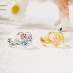 Personalized  1-4 Paw Heart Ring with Engraved Name and Birthstone Gift Birthday for Pet Lover