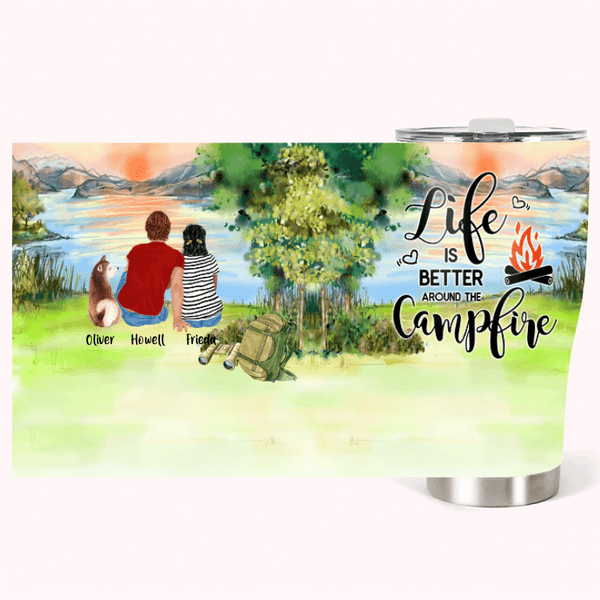 Gepersonaliseerde Life is Better Around The Campfire Sunrise Curved Tumbler Verjaardag Kerstcadeau voor echtpaar Familie
