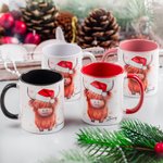 Personalised 11oz Highland Cow with Santa Hat Double-Sided Print Ceramic Mug Matching Coaster Available Christmas Gift for Cow Lovers Family