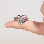 Personalized  1-4 Paw Heart Ring with Engraved Name and Birthstone Gift Birthday for Pet Lover