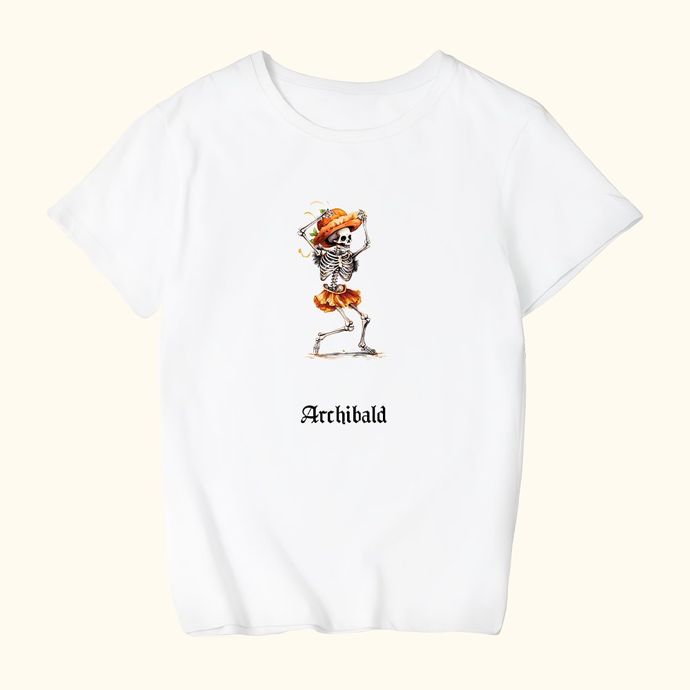 T-shirt pour Enfant Personnalisé avec 1-6 Danseurs de Squelettes et Noms Cadeau Halloween Anniversaire