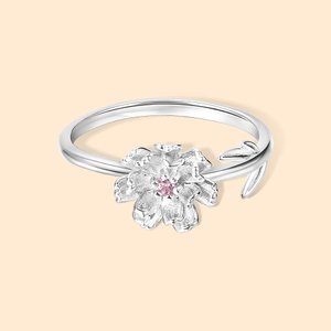 Bague Ajustable Personnalisée avec Pierre et Fleur de Naissance Bague Design Fleur Sculptée Cadeau Anniversaire Fête pour Femme