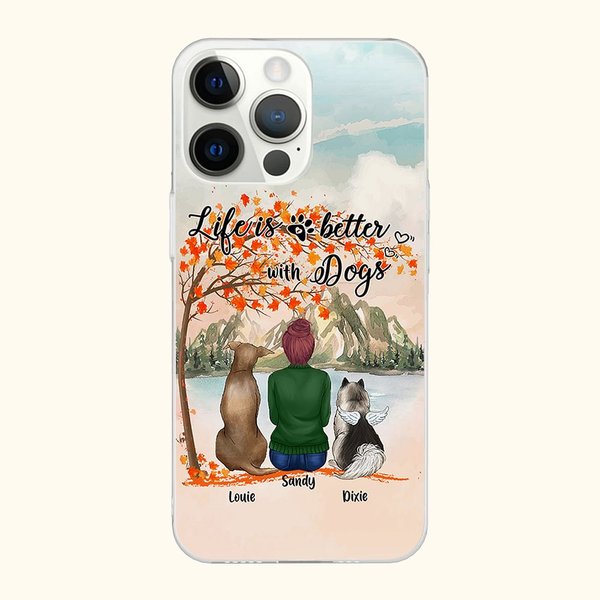 Funda de teléfono personalizada Life Is Better With Dogs con nombres Regalo de cumpleaños para los amantes de los perros