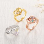 Personalized  1-4 Paw Heart Ring with Engraved Name and Birthstone Gift Birthday for Pet Lover