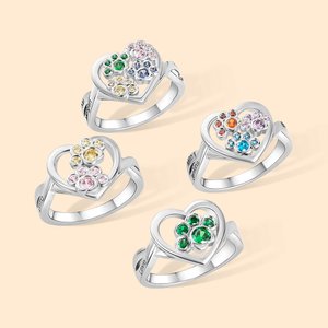 Personalisierter 1-4 Pfote Ring mit Geburtsstein und Namen-Gravur Geschenk für Tier-Liebhaber