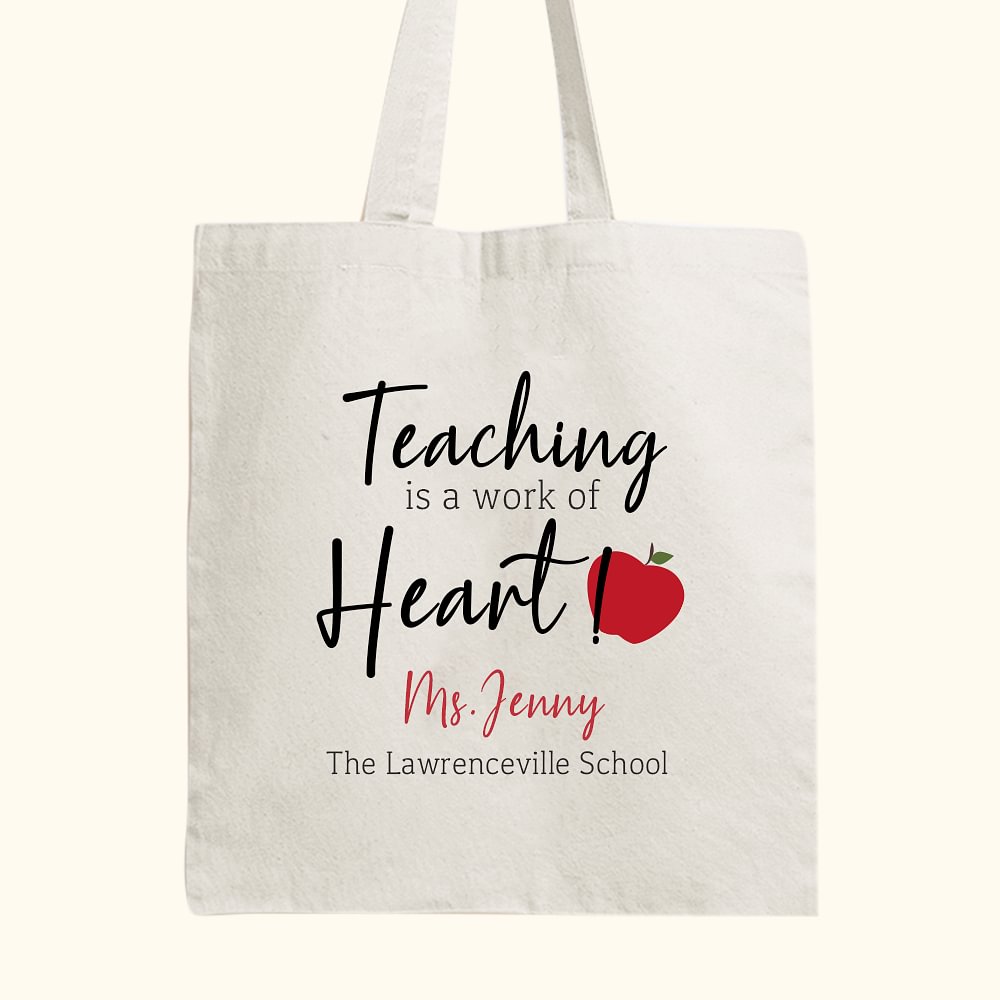 Personnalisé L'enseignement est une œuvre de cœur Sac en toile avec nom et texte Cadeau de Noël Cadeau pour le jour de l'Action de grâce Cadeau pour l