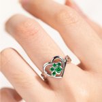 Personalized  1-4 Paw Heart Ring with Engraved Name and Birthstone Gift Birthday for Pet Lover