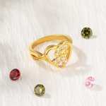 Personalized  1-4 Paw Heart Ring with Engraved Name and Birthstone Gift Birthday for Pet Lover