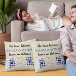 Personalized The Love No Distance Two States Heart Plaid Map Throw Pillow Cover Long Distance Moving Away Christmas Farewell Gift for Family Couple