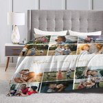 Personalized 12 Photos Collage Super Soft Blanket with Text Christmas Thanksgiving Day Gift for Family Friend