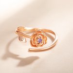 Personlig 3D Birth Flower Justerbar ring med födelsesten Smyckesgåva Julklapp Jubileumsgåva till henne