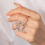 Personlig 3D Birth Flower Justerbar ring med födelsesten Smyckesgåva Julklapp Jubileumsgåva till henne